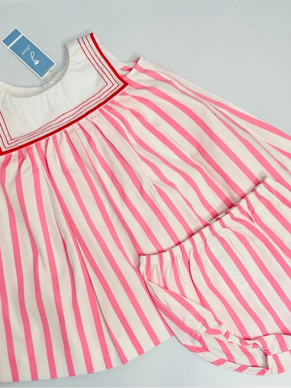 Jacadi Pink and White Striped Dress with Bloomers
